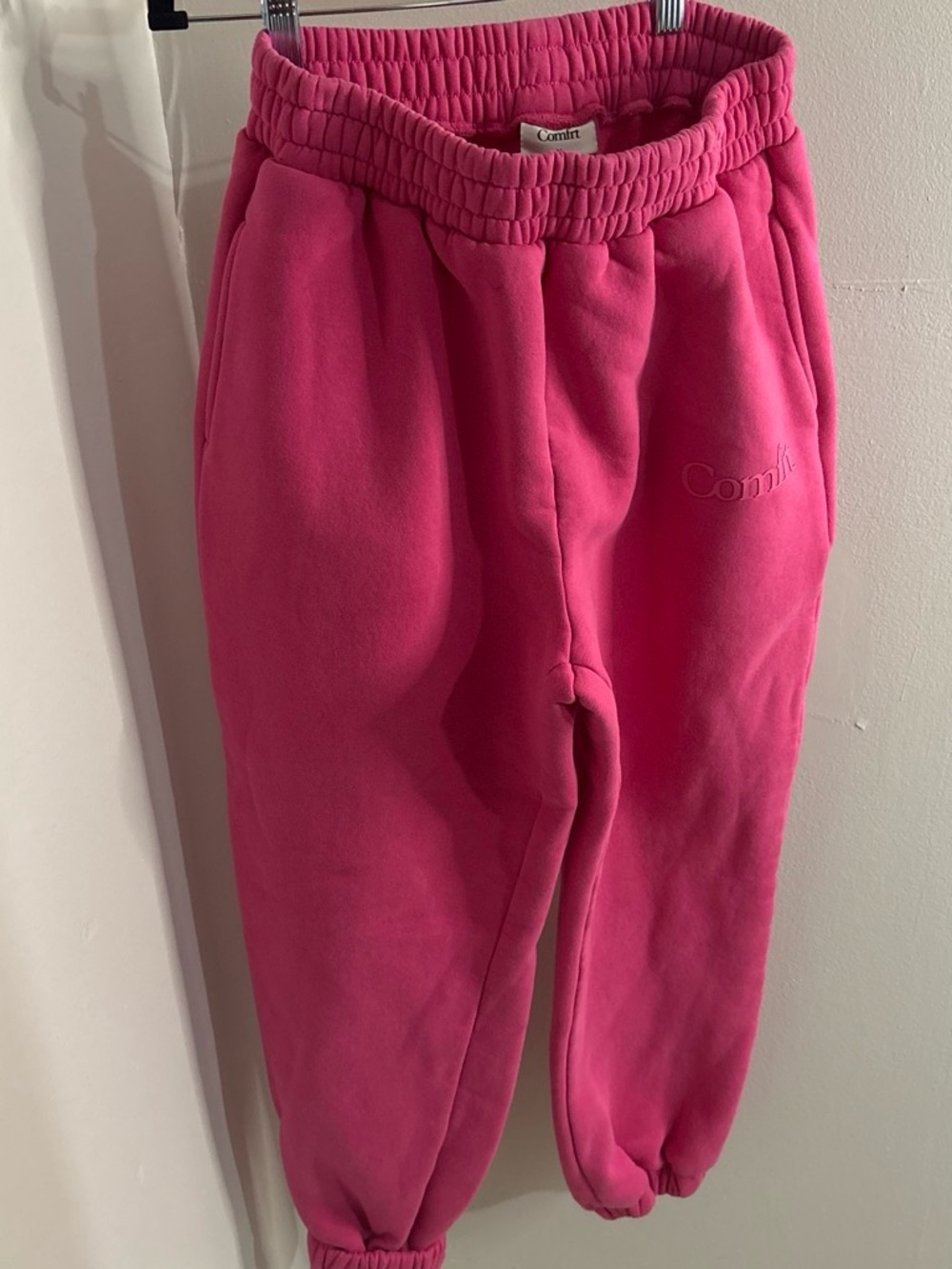 Comfrt Women's Hot Pink Fleece Joggers with Elastic Waist